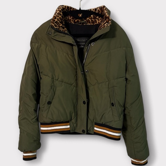 Sanctuary Jackets & Blazers - Sanctuary Leopard-Trimmed Puffer Coat Olive Green